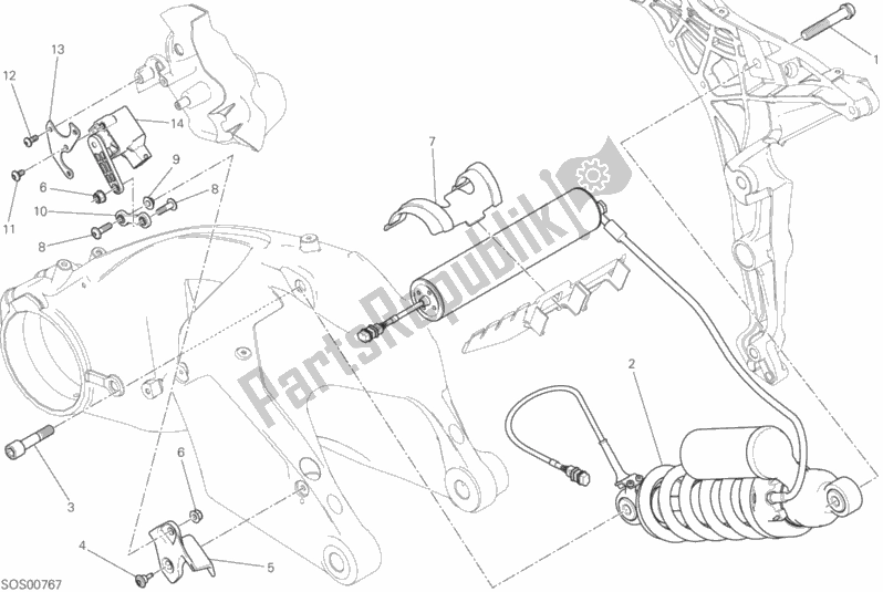 Tutte le parti per il Ammortizzatore Posteriore del Ducati Multistrada 1200 S D-air 2016
